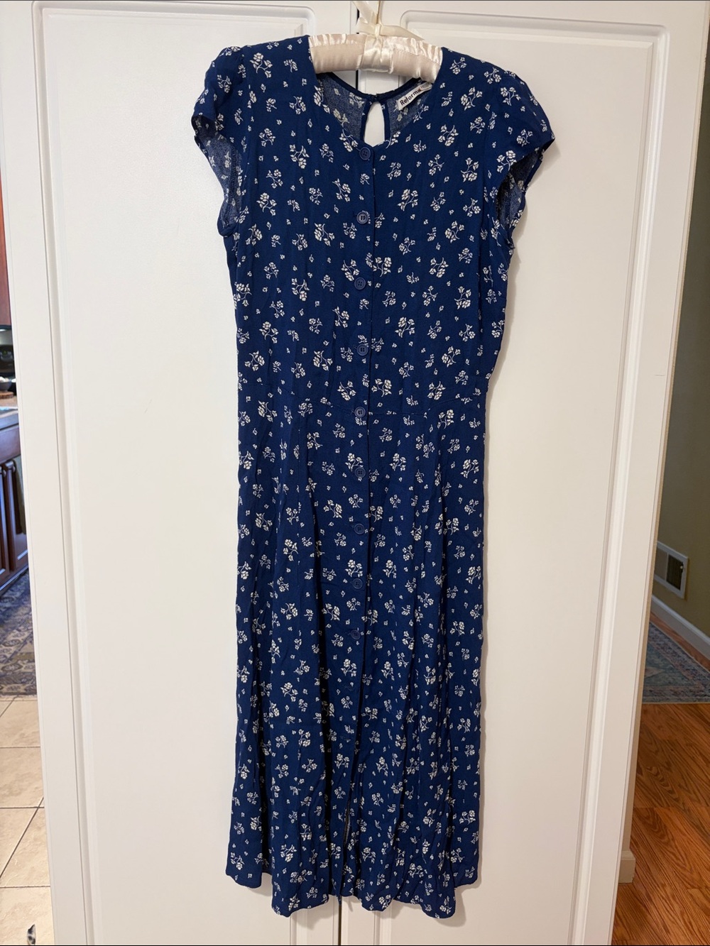 Reformation Navy Blue Floral Midi Dress